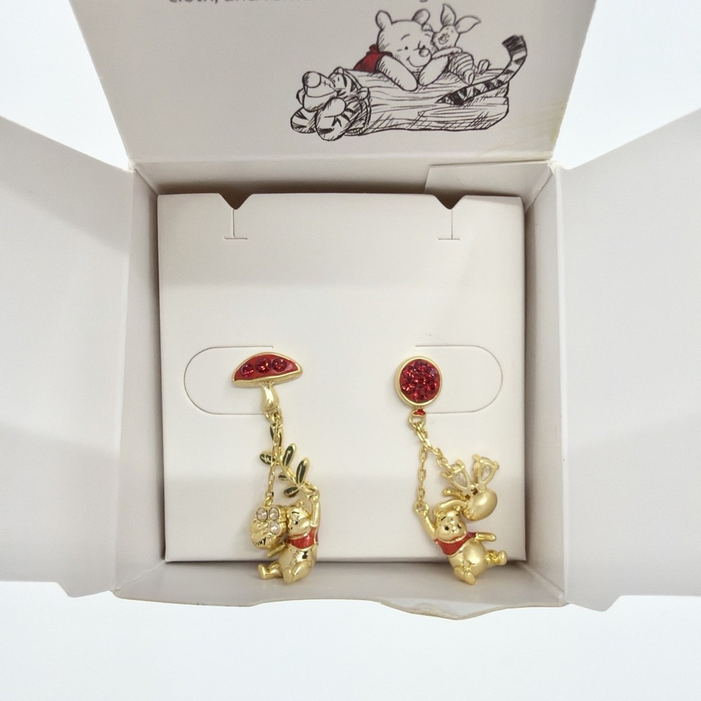 Origami Owl Disney Winnie The Pooh Bear Asymmetrical Drop Earrings New In Box